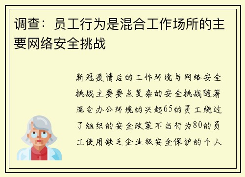 调查：员工行为是混合工作场所的主要网络安全挑战 